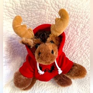 Adorable Brown Moose Plush 12” w/Red Removable Sweater Stuffed Animal Circa 2018